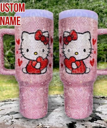 Rhinestone Bling Hello Kitty Cartoon Custom Stanley Quencher 40Oz Stainless Steel Tumbler With Handle