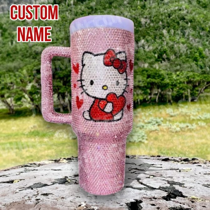 Rhinestone Bling Hello Kitty Cartoon Custom Stanley Quencher 40Oz Stainless Steel Tumbler With Handle - Image 3