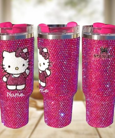 Rhinestone Bling Hello Kitty Cartoon Custom Stanley Quencher 40Oz Stainless Steel Tumbler With Handle