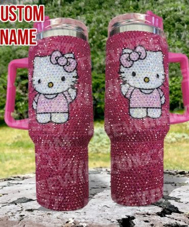 Rhinestone Bling Hello Kitty Cartoon Custom Stanley Quencher 40Oz Stainless Steel Tumbler With Handle