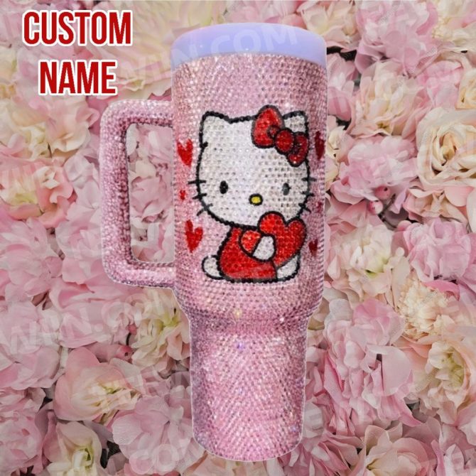 Rhinestone Bling Hello Kitty Cartoon Custom Stanley Quencher 40Oz Stainless Steel Tumbler With Handle - Image 2