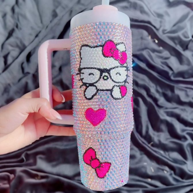 Rhinestone Bling Hello Kitty Cartoon Custom Stanley Quencher 40Oz Stainless Steel Tumbler With Handle - Image 2