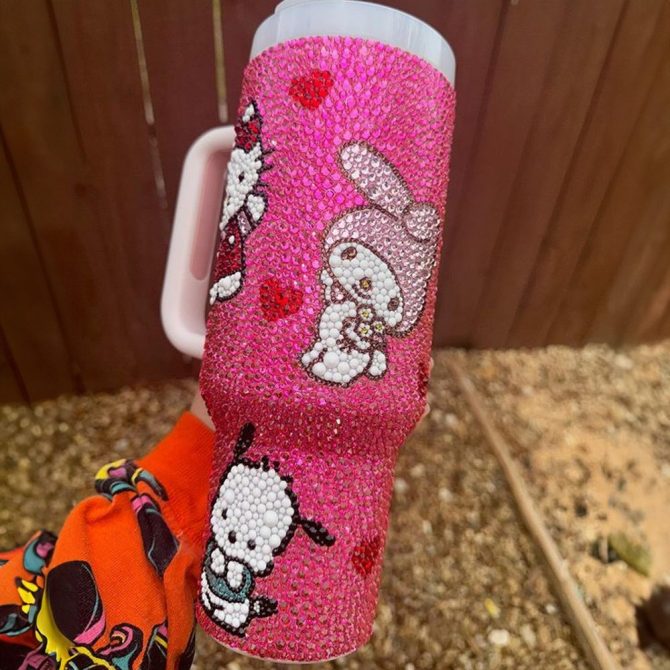 Rhinestone Bling Hello Kitty Cartoon Custom Stanley Quencher 40Oz Stainless Steel Tumbler With Handle - Image 2