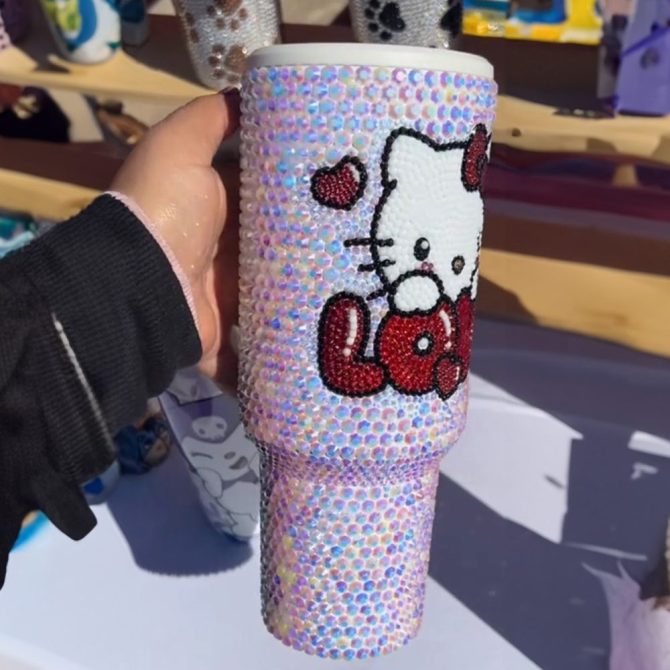 Rhinestone Bling Hello Kitty Cartoon Custom Stanley Quencher 40Oz Stainless Steel Tumbler With Handle - Image 3