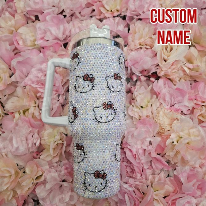 Rhinestone Bling Hello Kitty Cartoon Custom Stanley Quencher 40Oz Stainless Steel Tumbler With Handle - Image 2