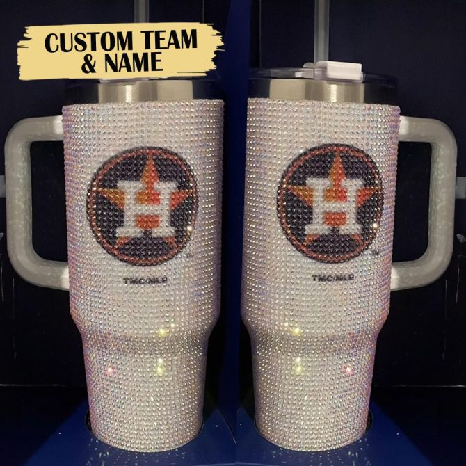 Rhinestone Bling Houston Astros Mlb Custom Stanley Quencher 40Oz Stainless Steel Tumbler With Handle