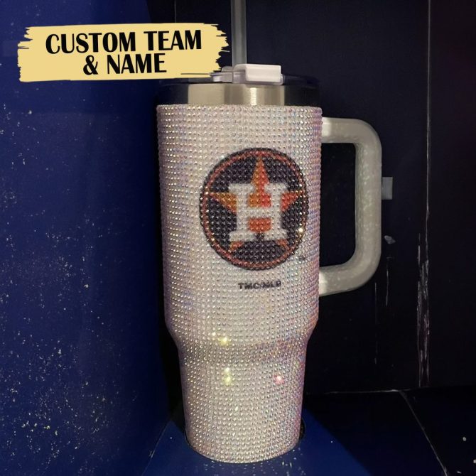 Rhinestone Bling Houston Astros Mlb Custom Stanley Quencher 40Oz Stainless Steel Tumbler With Handle - Image 2