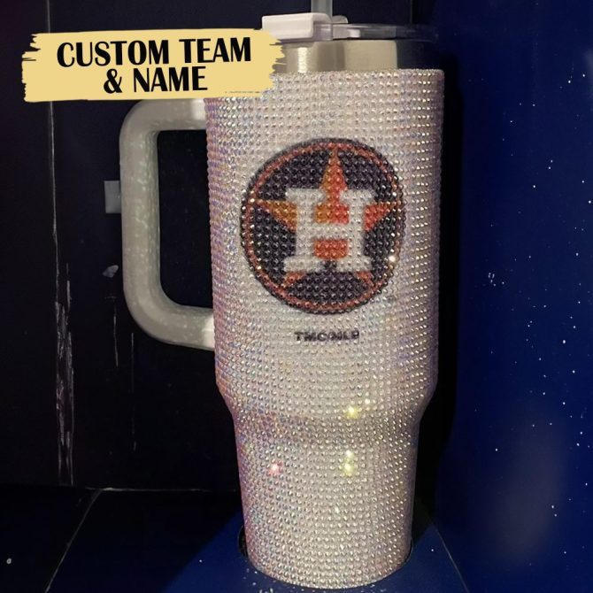 Rhinestone Bling Houston Astros Mlb Custom Stanley Quencher 40Oz Stainless Steel Tumbler With Handle - Image 3