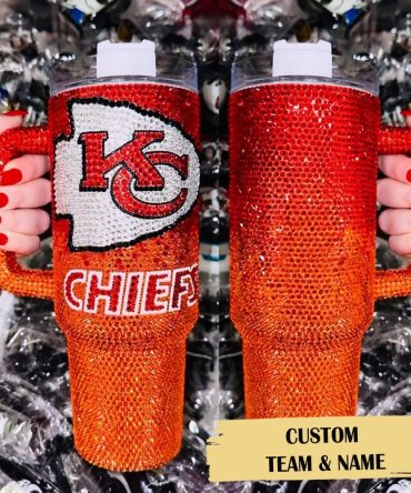 Rhinestone Bling Kansas City Chiefs Nfl Custom Stanley Quencher 40Oz Stainless Steel Tumbler With Handle