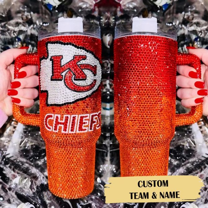 Rhinestone Bling Kansas City Chiefs Nfl Custom Stanley Quencher 40Oz Stainless Steel Tumbler With Handle