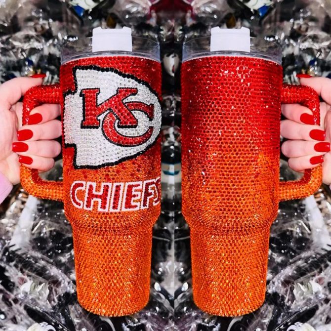 Rhinestone Bling Kansas City Chiefs Nfl Custom Stanley Quencher 40Oz Stainless Steel Tumbler With Handle - Image 2