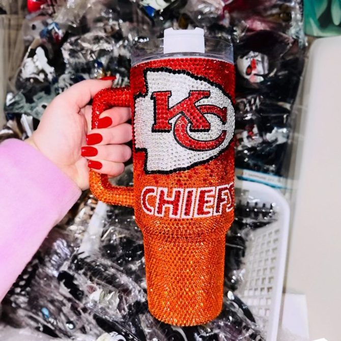 Rhinestone Bling Kansas City Chiefs Nfl Custom Stanley Quencher 40Oz Stainless Steel Tumbler With Handle - Image 3