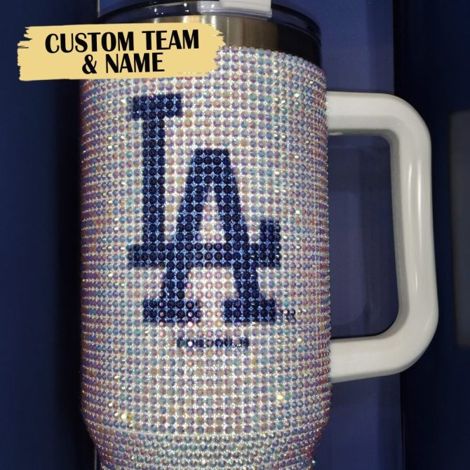 Rhinestone Bling Los Angeles Dodgers Mlb Custom Stanley Quencher 40Oz Stainless Steel Tumbler With Handle - Image 3