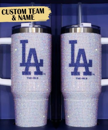 Rhinestone Bling Los Angeles Dodgers Mlb Custom Stanley Quencher 40Oz Stainless Steel Tumbler With Handle