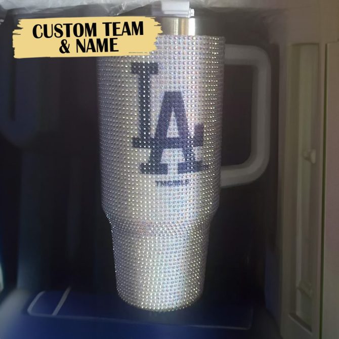 Rhinestone Bling Los Angeles Dodgers Mlb Custom Stanley Quencher 40Oz Stainless Steel Tumbler With Handle - Image 4