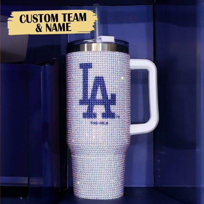 Rhinestone Bling Los Angeles Dodgers Mlb Custom Stanley Quencher 40Oz Stainless Steel Tumbler With Handle - Image 2