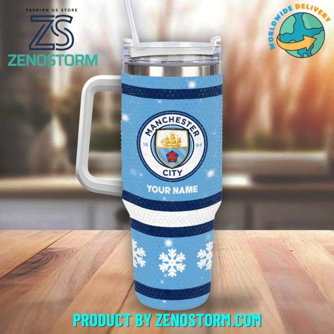Rhinestone Bling Manchester City Epl Custom Stanley Quencher 40Oz Stainless Steel Tumbler With Handle - Image 2