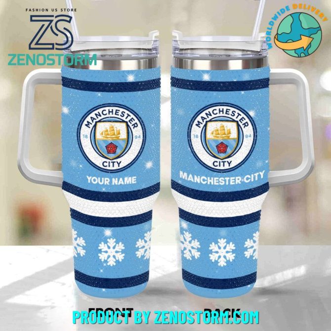 Rhinestone Bling Manchester City Epl Custom Stanley Quencher 40Oz Stainless Steel Tumbler With Handle