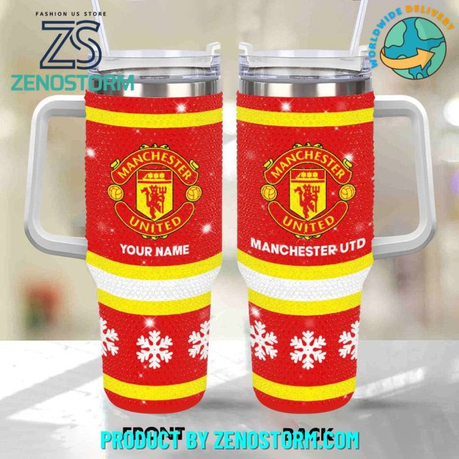 Rhinestone Bling Manchester United Epl Custom Stanley Quencher 40Oz Stainless Steel Tumbler With Handle