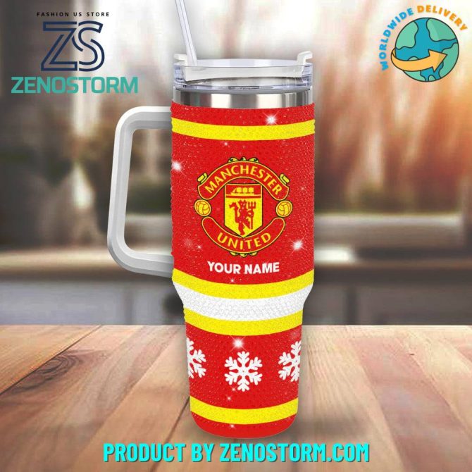 Rhinestone Bling Manchester United Epl Custom Stanley Quencher 40Oz Stainless Steel Tumbler With Handle - Image 2