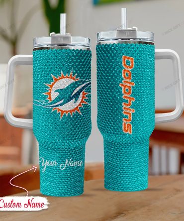 Rhinestone Bling Miami Dolphins Nfl Sports Custom Stanley Quencher 40Oz Stainless Steel Tumbler With Handle
