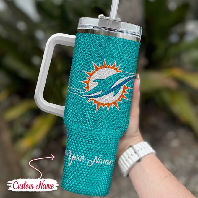 Rhinestone Bling Miami Dolphins Nfl Sports Custom Stanley Quencher 40Oz Stainless Steel Tumbler With Handle - Image 2