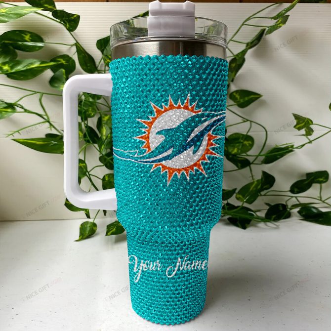 Rhinestone Bling Miami Dolphins Nfl Sports Custom Stanley Quencher 40Oz Stainless Steel Tumbler With Handle - Image 4