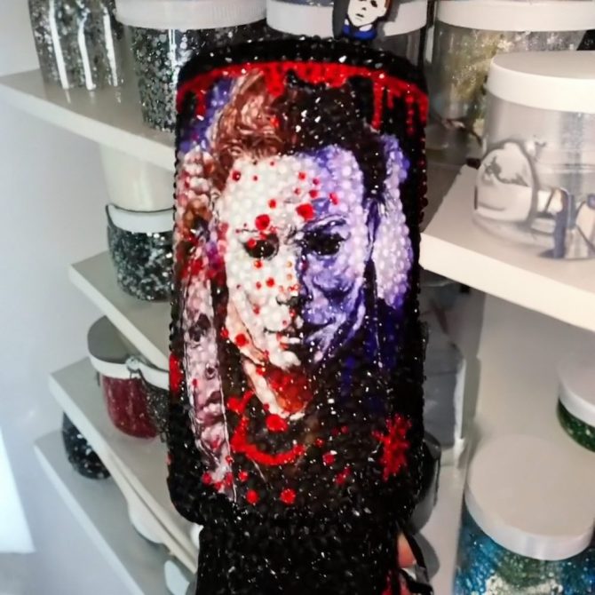 Rhinestone Bling Michael Myers Horror Movies Custom Stanley Quencher 40Oz Stainless Steel Tumbler With Handle - Image 2