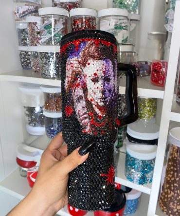 Rhinestone Bling Michael Myers Horror Movies Custom Stanley Quencher 40Oz Stainless Steel Tumbler With Handle