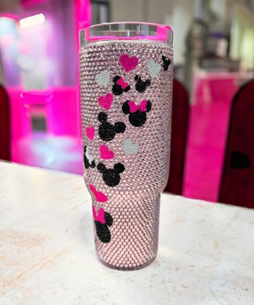 Rhinestone Bling Mickey And Minnie Mouse Cartoon Custom Stanley Quencher 40Oz Stainless Steel Tumbler With Handle
