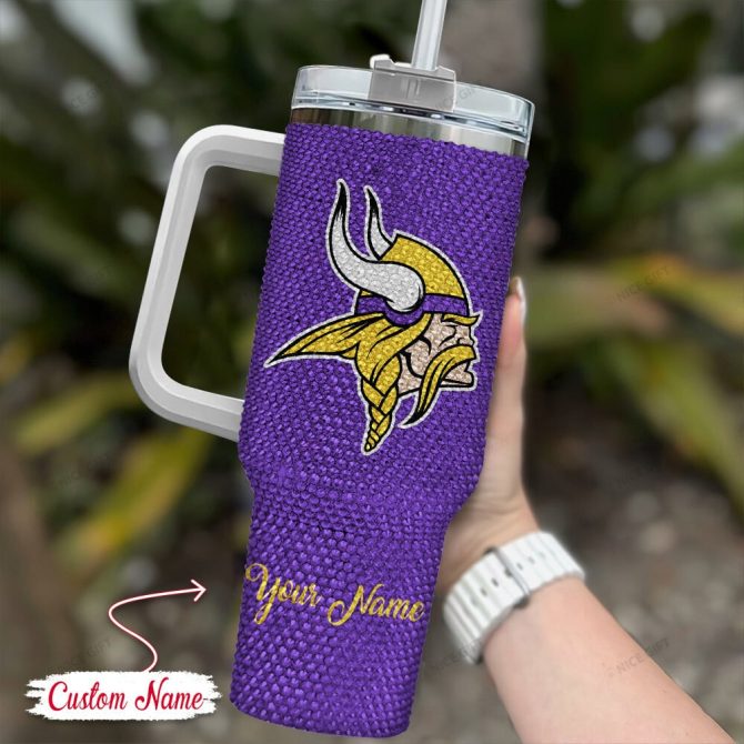 Rhinestone Bling Minnesota Vikings Nfl Sports Custom Stanley Quencher 40Oz Stainless Steel Tumbler With Handle - Image 2