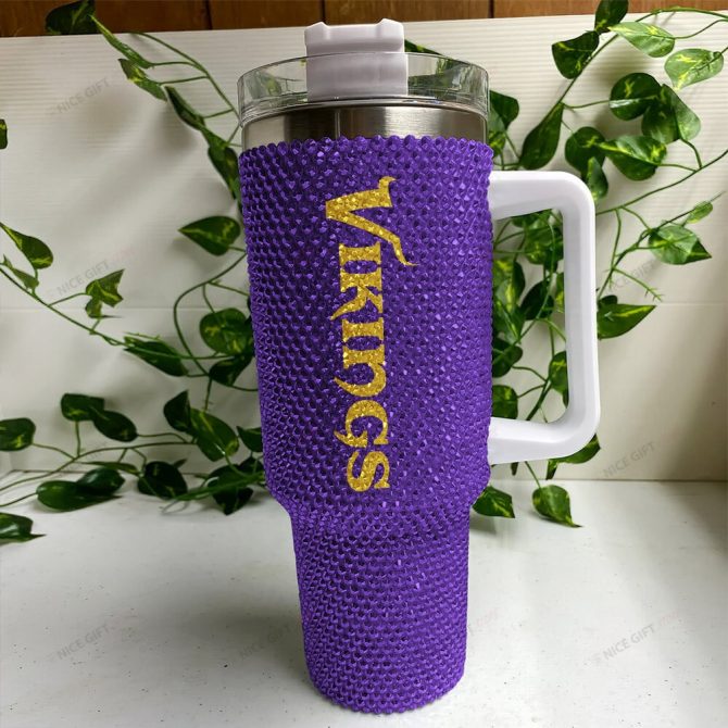 Rhinestone Bling Minnesota Vikings Nfl Sports Custom Stanley Quencher 40Oz Stainless Steel Tumbler With Handle - Image 3