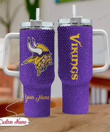 Rhinestone Bling Minnesota Vikings Nfl Sports Custom Stanley Quencher 40Oz Stainless Steel Tumbler With Handle