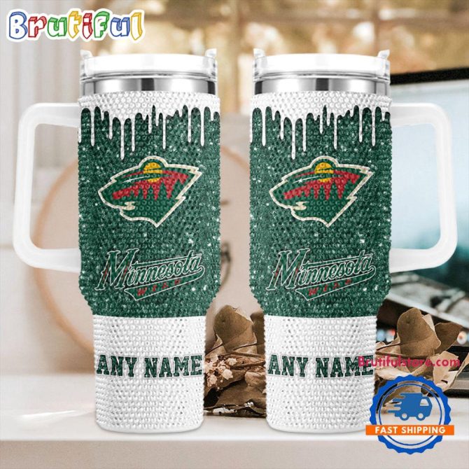 Rhinestone Bling Minnesota Wild Nhl Sports Custom Stanley Quencher 40Oz Stainless Steel Tumbler With Handle