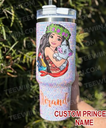 Rhinestone Bling Moana Disney Princess Cartoon Custom Stanley Quencher 40Oz Stainless Steel Tumbler With Handle