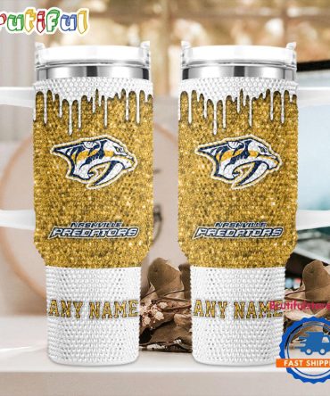 Rhinestone Bling Nashville Predators Nhl Sports Custom Stanley Quencher 40Oz Stainless Steel Tumbler With Handle
