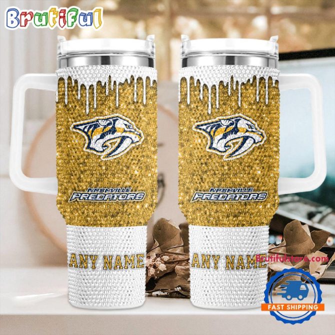 Rhinestone Bling Nashville Predators Nhl Sports Custom Stanley Quencher 40Oz Stainless Steel Tumbler With Handle