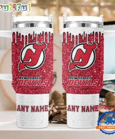 Rhinestone Bling New Jersey Devils Nhl Sports Custom Stanley Quencher 40Oz Stainless Steel Tumbler With Handle