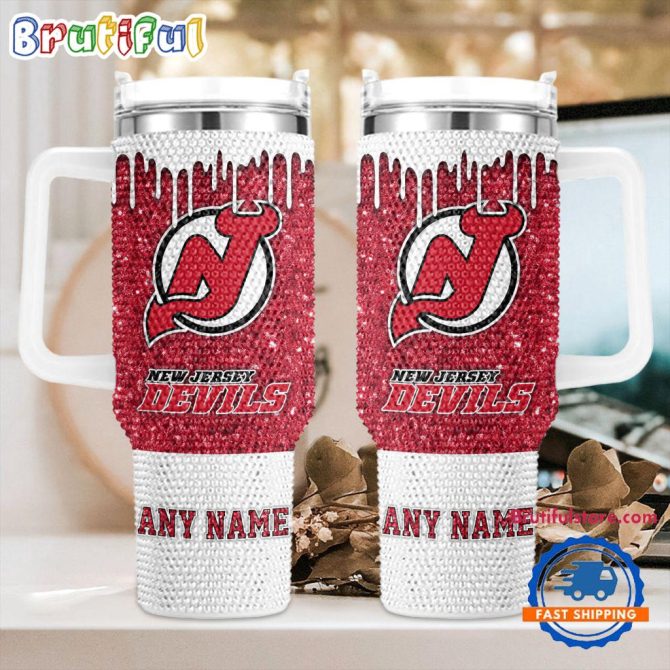 Rhinestone Bling New Jersey Devils Nhl Sports Custom Stanley Quencher 40Oz Stainless Steel Tumbler With Handle
