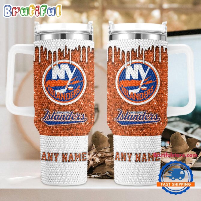 Rhinestone Bling New York Islanders Nhl Sports Custom Stanley Quencher 40Oz Stainless Steel Tumbler With Handle
