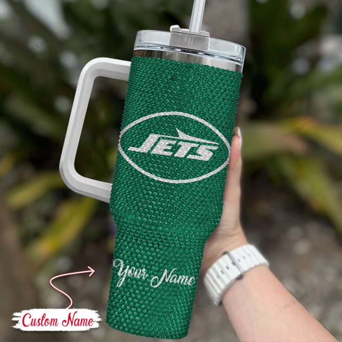 Rhinestone Bling New York Jets Nfl Sports Custom Stanley Quencher 40Oz Stainless Steel Tumbler With Handle - Image 2