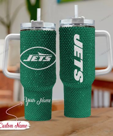 Rhinestone Bling New York Jets Nfl Sports Custom Stanley Quencher 40Oz Stainless Steel Tumbler With Handle