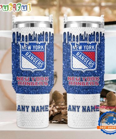 Rhinestone Bling New York Rangers Nhl Sports Custom Stanley Quencher 40Oz Stainless Steel Tumbler With Handle