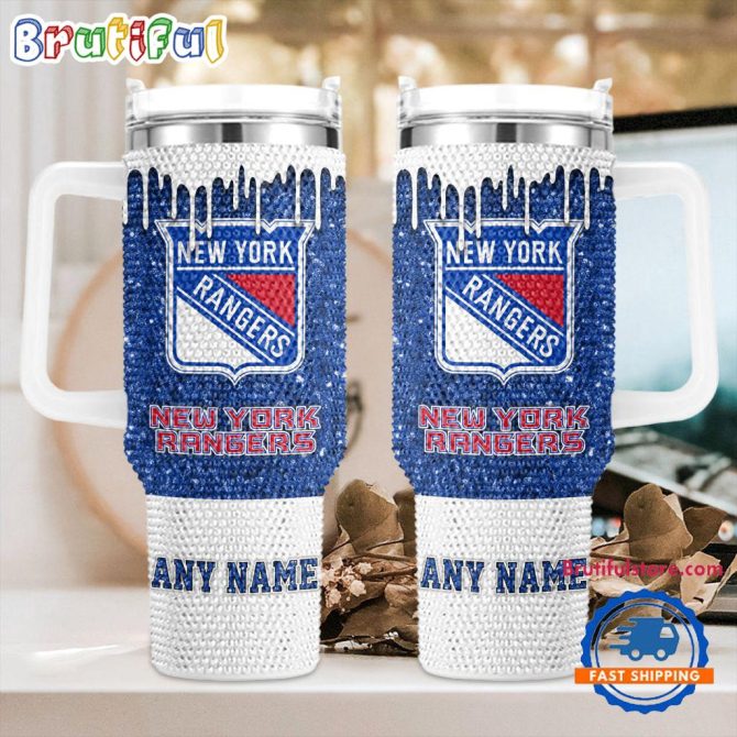 Rhinestone Bling New York Rangers Nhl Sports Custom Stanley Quencher 40Oz Stainless Steel Tumbler With Handle