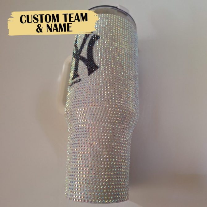 Rhinestone Bling New York Yankees Mlb Custom Stanley Quencher 40Oz Stainless Steel Tumbler With Handle - Image 6