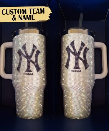 Rhinestone Bling New York Yankees Mlb Custom Stanley Quencher 40Oz Stainless Steel Tumbler With Handle