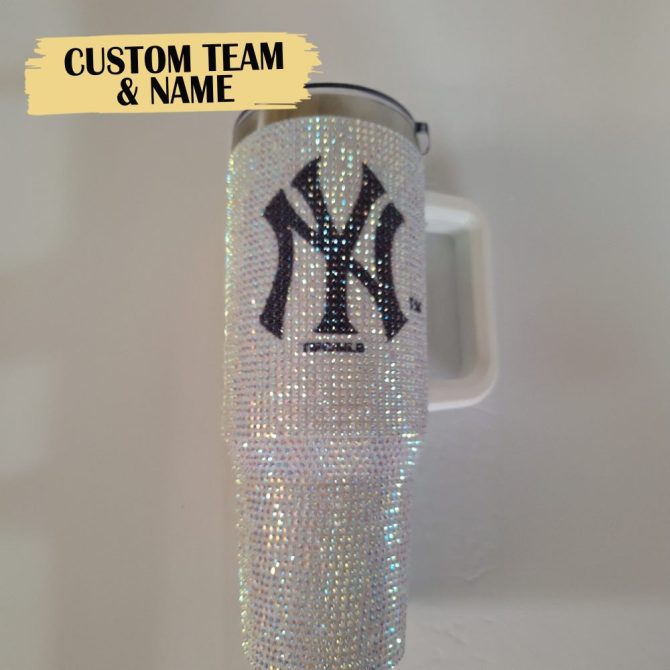 Rhinestone Bling New York Yankees Mlb Custom Stanley Quencher 40Oz Stainless Steel Tumbler With Handle - Image 5