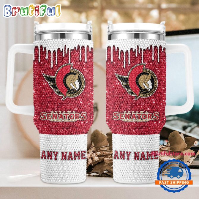 Rhinestone Bling Ottawa Senators Nhl Sports Custom Stanley Quencher 40Oz Stainless Steel Tumbler With Handle