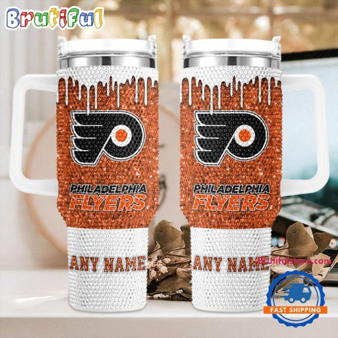 Rhinestone Bling Philadelphia Flyers Nhl Sports Custom Stanley Quencher 40Oz Stainless Steel Tumbler With Handle
