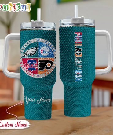 Rhinestone Bling Philadelphia Sport Logo Team Custom Stanley Quencher 40Oz Stainless Steel Tumbler With Handle